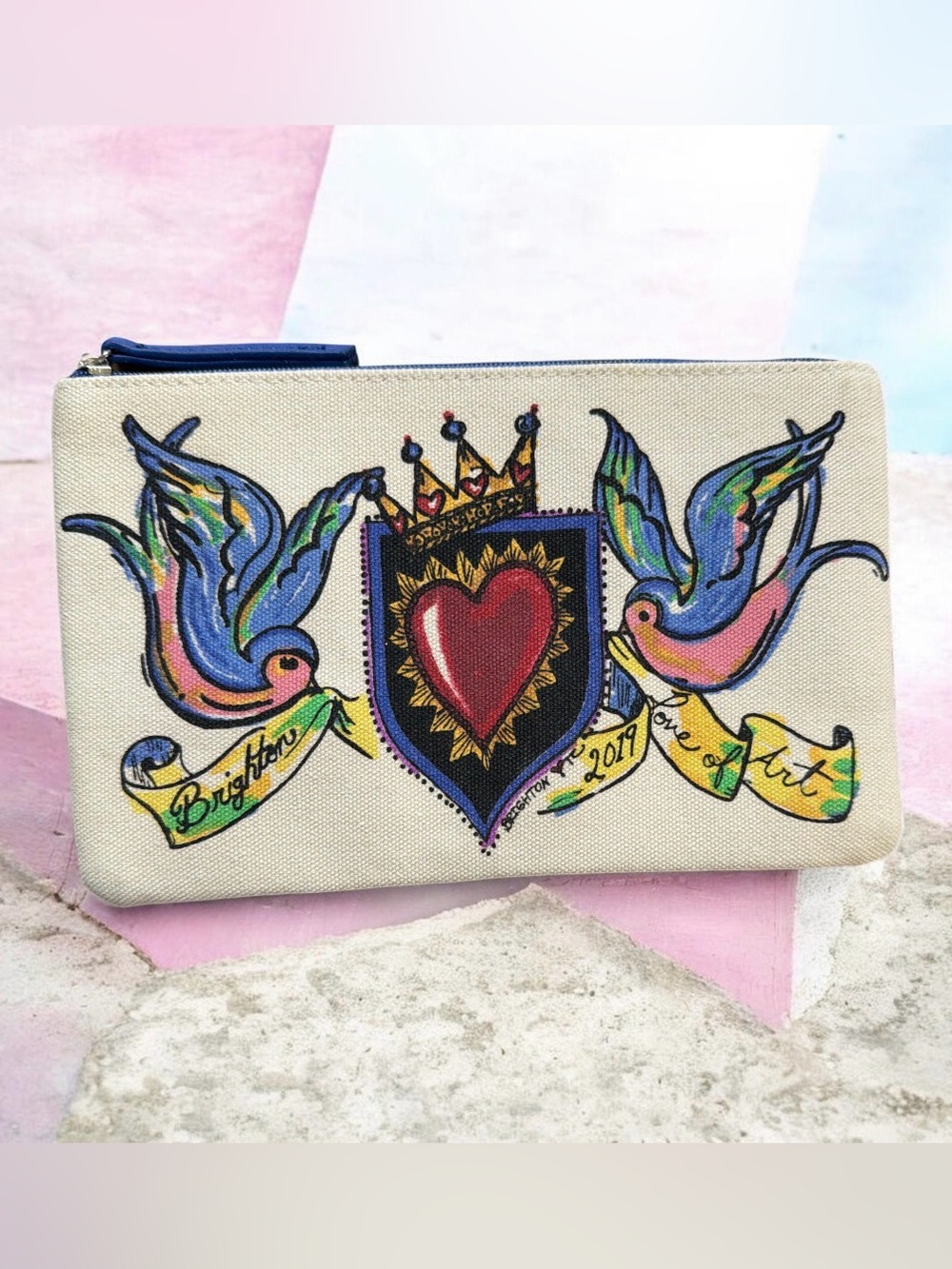 Brighton 2019 "Love of Art" Tattoo Canvas Cosmetic Pouch Makeup Bag Clutch